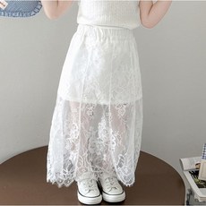 Uvely女童長版萊奇蕾絲透視半身裙