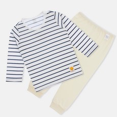 Organic Boom 孩童微笑圖案條紋長袖長褲睡衣套裝