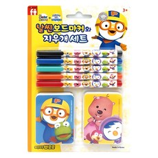 Pororo 纖細白板筆與板擦套組, 5個, 混色