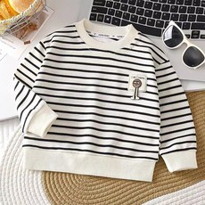 Uvely 兒童條紋圓領條紋大學T恤