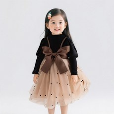 JOYMULTI 皮革蝴蝶結長袖蕾絲連身裙