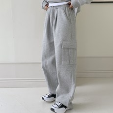 Tomatofactory 女款素色刷毛工裝寬版運動鬆緊長褲