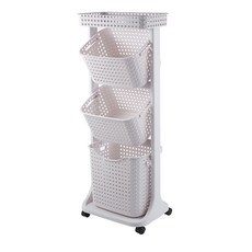 多用途移動式3層洗衣籃, 白色, 4入