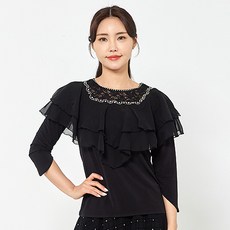 dancedome 方領蕾絲T恤 LDT28200, 黑色