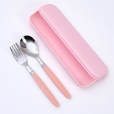 RAONNURI 兒童粉彩盒便攜式便當餐具組, 粉紅色(外盒), 粉紅色(湯匙, 叉子), 外盒 + 湯匙 + 叉子