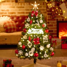 Hong Tree 聖誕樹 + LED燈泡 + 裝飾組, 雪花紅寶石, 1.3m