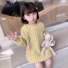 베베니즈 여아용 라운드넥 엠보긴팔원피스