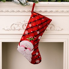 年末感性格紋圖案聖誕襪袋, 紅色, 1個