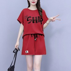 엘쏘 여성용 데일리 트레이닝 루즈핏 빅사이즈 운동복 반팔 티셔츠 + 반바지 세트