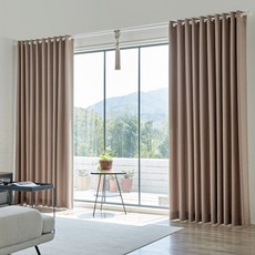 Miso Home 亞麻感記憶定型四季通用掛鉤式遮光窗簾 2入, 棕色