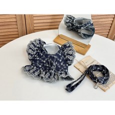 JUBICO 狗狗衣服 牛仔胸背帶牽繩組, 1套, 深藍牛仔