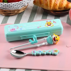 aizoum BABY SHARK星星造型孩童學習筷+湯匙組, 湯匙+學習筷+便當盒, 混色