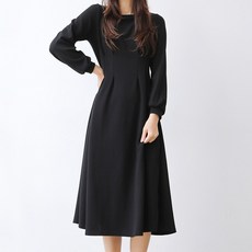 FROMCO 女式長袖細褶利物浦連衣裙, 黑色