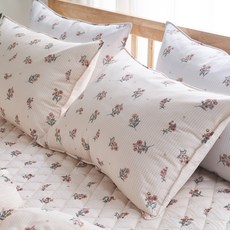 gBEDDING 棉質莫代爾花朵印花枕套 2入+枕芯 2入, 粉色米色