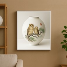 多福月亮甕掛畫 貓頭鷹 kisn121