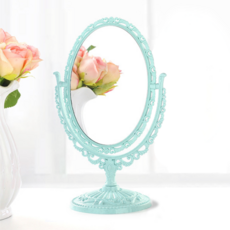 HEILUMI 復古化妝鏡 桌上立式室內裝飾化妝台鏡子, 復古橢圓 藍色