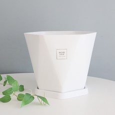 MORIANN 六角形霧面塑膠花盆 + 底盤套組 2220W, 白色, 1套