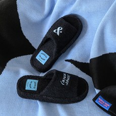 Mix&Match 露趾毛巾布室內鞋 家居室內拖鞋 拖鞋, 黑色, 1個