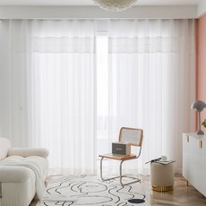 GINNA SONG 質感遮光窗簾 2入+花造型窗簾夾 2入, 白色（窗簾）