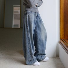 SUBI.JEANS 女款內刷毛側邊翻摺闊腿牛仔褲 短版 SP7368-1