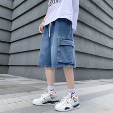 男性寬版工裝水洗牛仔鬆緊短褲 YXG04