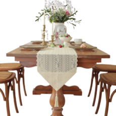 G&U 復古蕾絲流蘇裝飾桌旗, 30 x 120 cm, 1個, 絎縫