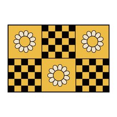 HOMEDAUM 可水洗軟Q珪藻土5層強化吸水地墊 棋盤格, 向日葵黃 + 黑色