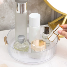 O&Living 客廳桌面化妝品飾品旋轉收納盒, 透明, 1個