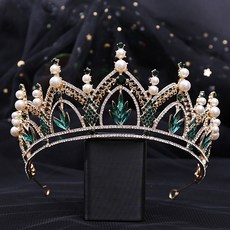 Lunaglam 葉片珍珠點綴婚禮皇冠 WC912, 金色綠色, 1個