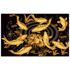 KM ELLIE 5D 閃亮圓形珠寶十字繡珠珠 DIY 套件 100 x 75cm, 金鯉魚, 1個