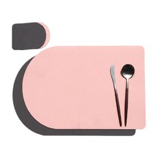 잇곰 심플한 호텔식 테이블매트 + 컵받침 세트, 핑크(매트), 다크그레이(컵받침), 30 x 45 cm, 1개
