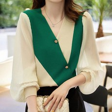 LUNA GIRL 女款Chouette撞色V領針織衫