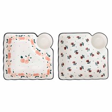 Praca 波蘭風格陶瓷餃子盤 2件組 (桃花+小玫瑰), 1組, 小玫瑰款+桃子花朵款