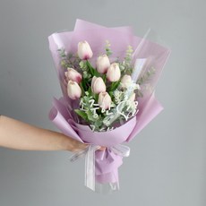 MORIANN 人造鬱金香10朵文字燈飾花束, 紫色