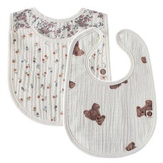 Bunnie Blossom 泰迪熊小花朵印花圖案紗布圍兜 3入, 混色