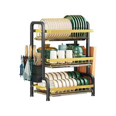 雙層瀝水碗盤架, 3段, 黑金, 1個