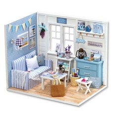 DIY 微型可愛藍色小屋套件, 1組, 混色
