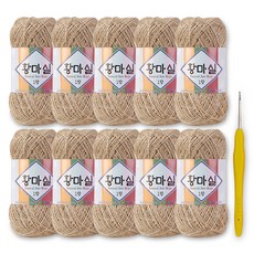 Miso毛線 麻線 10入 + 鉤針 1mm 套組, 米色, 120m, 1套