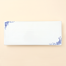 HappyJung 韓國手繪時尚長方形擺盤, 白色(圖案 海軍藍), 1個