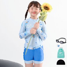 aquatica 兒童防磨泳衣上下套裝 AQA490 + 一般用泳鏡5件組