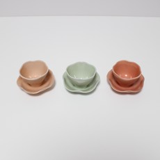 月鹽 韓國製精美亮光花瓣陶瓷茶具茶杯3件組, 1套, 蜜桃色, 淺綠色, 珊瑚色