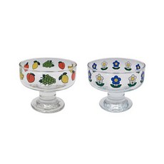 1537 清新玻璃甜點碗 2入, 水果派對，小花, 1套
