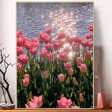 居家裝飾 畫布面板 鑽石畫 耀眼美麗的鬱金香花, 1個, 混合色