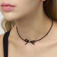 새미쥬얼리 여성용 14k 블랙시크 리본 목걸이 중앙 + 쇼핑백