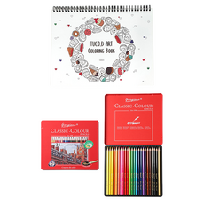 圖酷比藝術著色本 甜點線圈 隨機出貨 + 喬爾喬內三角油性色鉛筆 24色套組, 東亞PMS, 東亞PMS