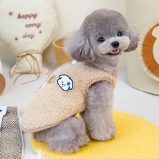 PASTEL PET 寵物格紋線條毛絨背心, 米色, 1個