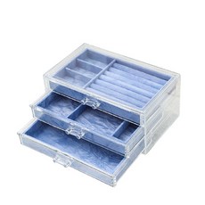 3層透明壓克力飾品收納盒, 1個, 藍色