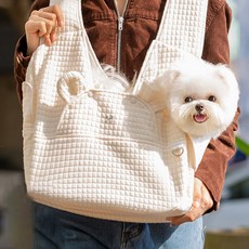 DING DONG PET 寵物小熊斜背揹巾外出前背袋, 象牙白, 1個