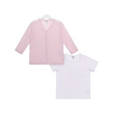 URAVI 孩童V領7分袖開衫外套+素色短袖T恤