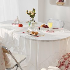 BELLELIFE 白色荷葉邊桌布, 4人(150 x 200 cm), 1個, 白色